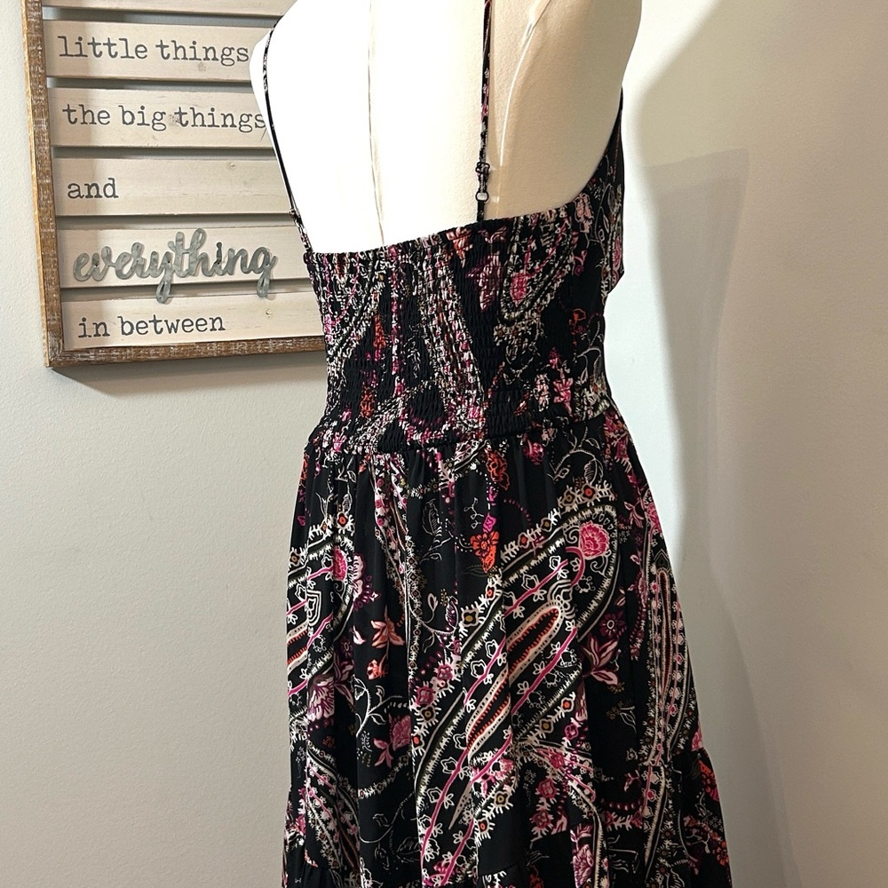 WHBM Tiered Maxi Dress Sleeveless Black Roses & Vines V-Neck Spaghetti Straps S - Picture 4 of 14